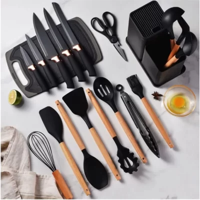 Set utensilios + cubiertera + tabla 19 piezas mediano