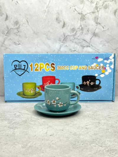 Kit de 12 piezas de tazas + platos floreados