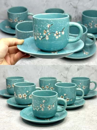 Kit de 12 piezas de tazas + platos floreados - Image 3