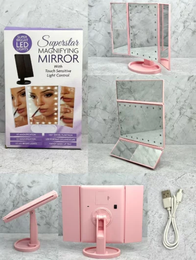 Espejo trítico para maquillaje con luz led y aumento - Image 2