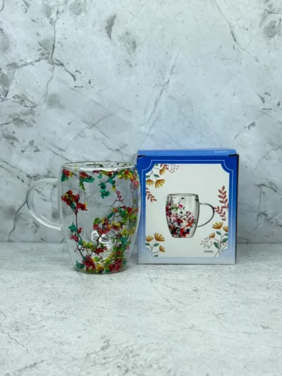 Taza de vidrio doble pared flores y osos